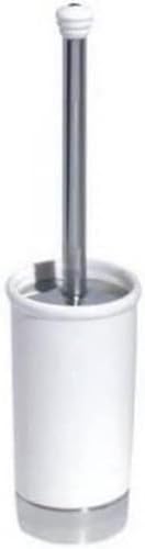 iDesign York Ceramic and Metal Toilet Bowl Brush Set, Classic Design Slim Compact Bowl Brush and Holder for Bathroom, 4.25" x 4.25" x 17.5", White and Chrome