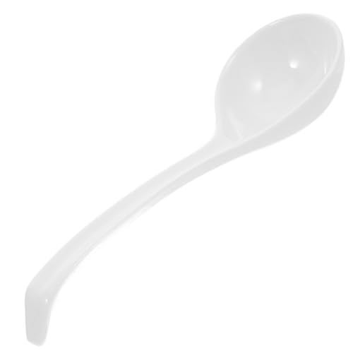SHINEOFI Mestolo da Zuppa in Porcellana Bone China Bianca 27 CM Manico in Acciaio Antiscivolo Resistente a Microonde e Lavastoviglie Cucchiaio Tradizionale Asiatico per Ramen Wonton e