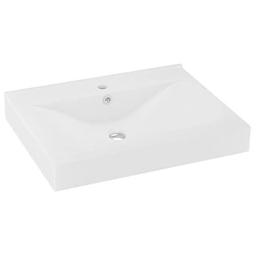 vidaXL Lavabo avec Trou de Robinet Vasque à Poser de Toilette Lave-Mains de Salle de Bain Cuisine Maison Intérieur Blanc Mat 60x46 cm Céramique