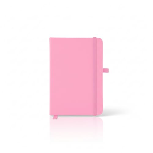 Caderno de anotações com elástico no tamanho A5, suporte para caneta, capa dura em material sintético, miolo 80 folhas pautadas na cor bege. Caderno A5 Capa em PU (21x14,5) (1, Rosa)