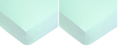 Image of TL Care 100% Natural Cotton Fitted Crib Sheet 52 inch x 28 inch - Soft, Breathable, Hypoallergenic & Gentle Toddler Bed Sheet, Fair Aqua, Neutral for Boys & Girls (Pack of 2)