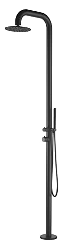 Sined Pula Ducha De Piscina En Acero Inoxidable 316 Con Ducha De Mano, Negro Satinado