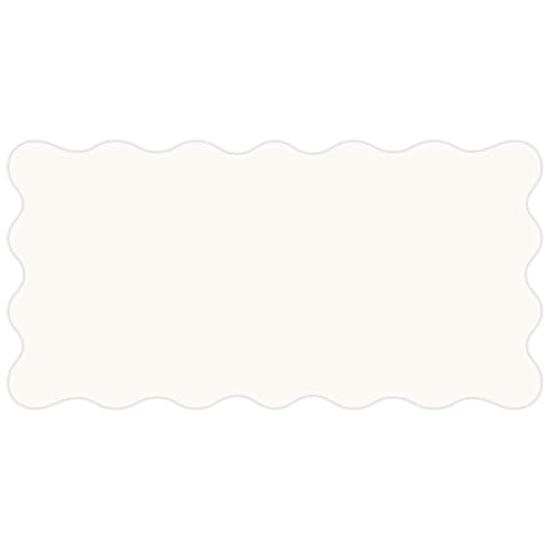 Image of PU Leather Desk Pad, Scalloped Non-Slip Mouse Pad & Large Desk Mat Cover Stitched Edges Writing Pad for Office, Home - Waterproof, Easy to Clean, Durable Surface I 31.4 inchx15.7 inch, Off-White