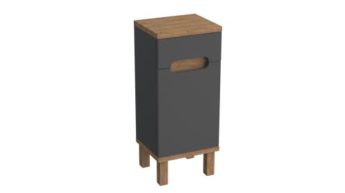 INOBA Badregal - Badezimmerschrank - Badschrank mit Schubladen und Regal - Schmaler Aufbewahrungsschrank 35cm - Universal Schrank - Badezimmer Möbel Matt - Lava-Farbe Eiche - OVO Sammlung Cover