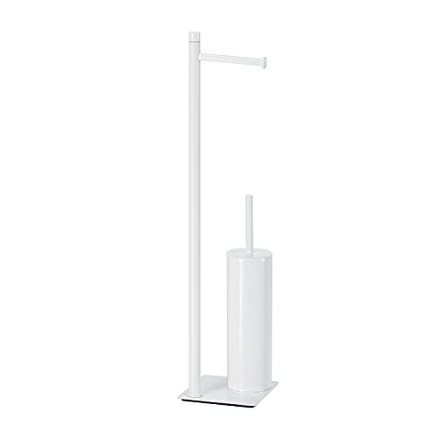 GEDY G-Seul Colonna Bagno Porta Rotolo + scopino Bagno, Bianco con Finitura Bianca, Misure 62,8 x 14 x 14 cm, Set per WC in Acciaio Inox e Cromall®, Brugola da 4mm Inclusa