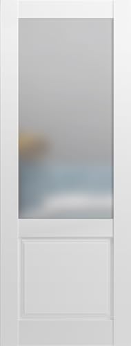 SARTODOORS Lite Slab Barn Door Panel 28 x 96 | Lucia 22 Matte White with Frosted Opaque Glass Sturdy Finished Wooden Modern Doors Pocket Closet Sliding
