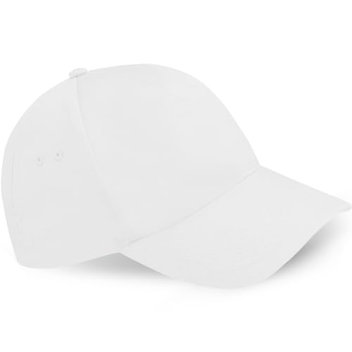 Image of HiFEN® Men Women Baseball Cap, 5 Panel 100% Cotton Summer Sun Cap, Unisex Adjustable Lightweight Hat, Adult Pre-Curved Breathable Peaked Cap White