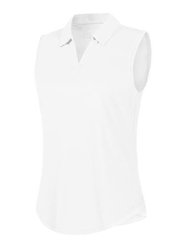 Image of QBK Women's Sleeveless Golf Polo Shirts V-Neck Collared Tennis Tank Tops UPF 50+ Quick Dry Lightweight Athletic Shirt