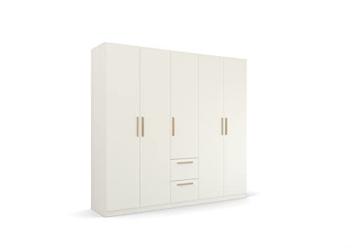 Rauch Möbel Skandi by Quadra Spin Schrank Drehtürenschrank, Weiß, 5-TRG., inkl. 3 Kleiderstangen, 3 Einlegeböden, 2 Schubkästen, BxHxT 226x210x54 cm