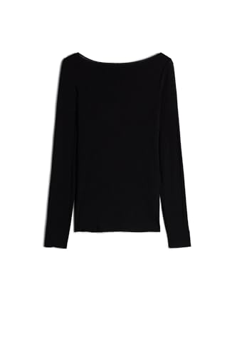 Intimissimi Woman's Sheer Boat Neck Modal Cashmere Ultralight Top in Black, Size S