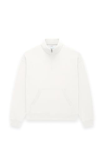 Future Planet Womens Saturn Premium 1/4 Zip Fleece Lined Soft Cotton Pullover Sweatshirt Loose Fit, White, XS