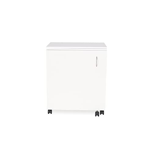 Arrow Sewing Classic Furniture “Judy” Sewing Cabinet: Portable, Folding, Compact, Locking Wheels, with Storage Bin and Hydraulic Machine Lift-White