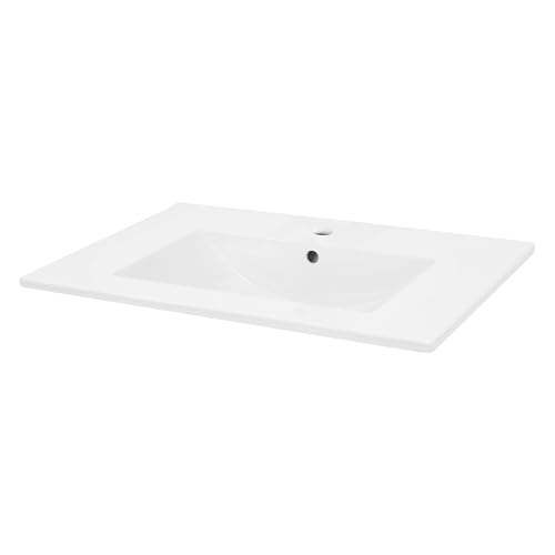 LuxeBath Waschbecken aus Keramik, Weiß, 710x465x175 mm, rechteckig, Einbauwaschbecken mit Hahnloch und Überlauf, Aufsatzwaschbecken Einbauwaschtisch Waschtisch Waschschale Waschplatz Handwaschbecken