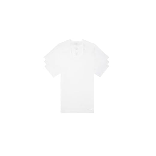 Calvin Klein Pacote com 3 camisetas masculinas clássicas de algodão, 3 branco - gola redonda, P