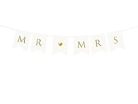 PartyDeco Girlande Mr and Mrs 15x85cm Banner mit Herz Papiergirlande Hochzeit Hochzeitsdeko weiß Gold