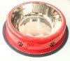 LOVING PETS Stainless Steel Dog Food Bowl (Red Panja,Bone Printe, 200 ML)
