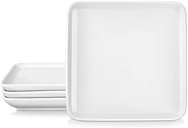 MALACASA Dinner Plates, 10inch Ivory White Dinner Plates, Square Plate Set of 4, Porcelain Serving Platters for Kitchen Banquet Party Steak Appetizer Salad Pasta, Dishwasher Safe, White, Series IVY