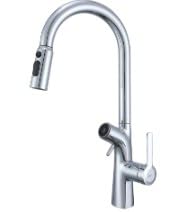 ANW HOME Grifo de cocina de 3 vías con rociador extraíble, acero inoxidable