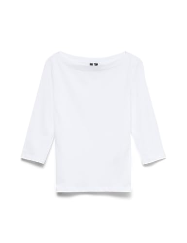 VERO MODA Donna Maglietta Elasticizzato a Manica 3/4, Scollo a Barca, Top Aderente, Manica Lunga., Colore:Bianco-2, Taglia:XS