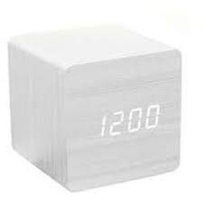 Modern Square Wood Wooden White Light Led Display Sound Activated Digital Alarm Clock Thermometer Ap White Color Ec01k