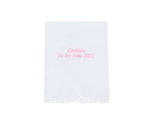 CARREDANA Lenço de Batizado Bordado Personalizado. Personalize Nome, Cor e Data. Toalha de Batizado - Presente Personalizado (SEM Enfeite Bordado)