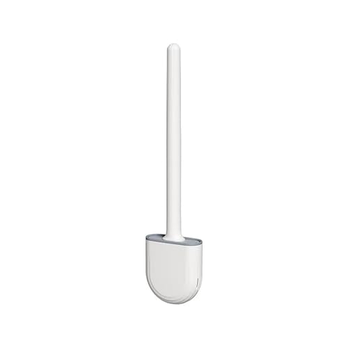 Image of New Brush Removable Toilet Brush, Sewn Soft Plastic Toilet Brush, Toilet Brush and Holder Set, Wall Mounted Toilet Bowl Brush, Compact Toilet Scrub Brush with Holder for Bathroom (White)
