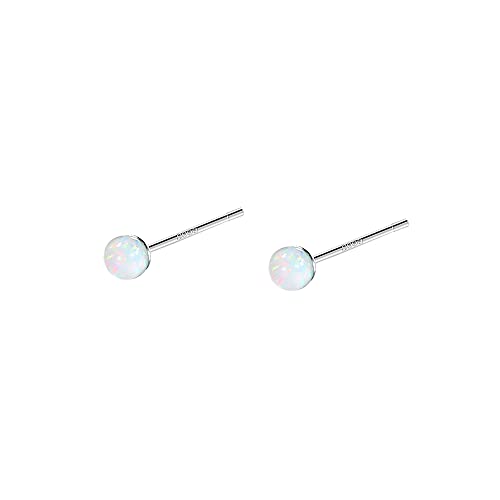 2mm Opal Stud Earrings Sterling Silver 925 Colorful Stone Tiny Ball Cartilage Earrings Tragus Studs Piercing Barbell Mini Small Earrings Dainty Jewelry for Women Girls Sensitive Ears