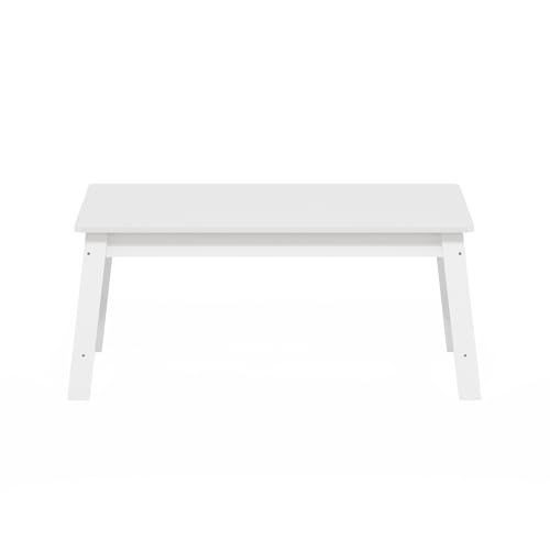 Image of Furinno Beginning Coffee Table, Rectangular Modern Center Table with H-Legs, Side Table, Soft Edges, Easy Assembly, for Living Room, Bedroom, Home Office, White