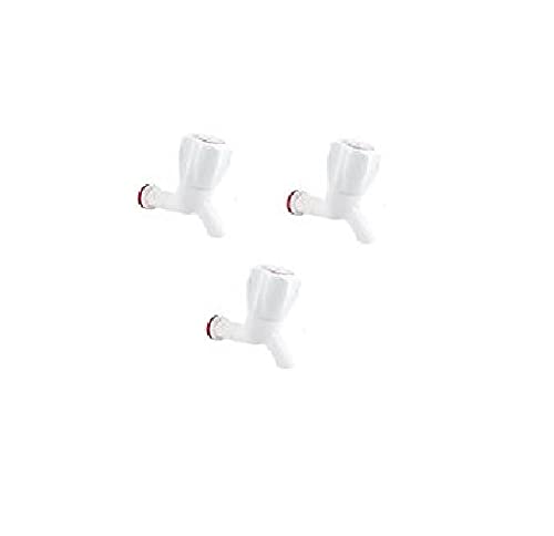 Droptech White PVC Plastic Bib Cock/ Water Taps for Kitchen Bathroom Wash Basins - Set of 3 (1/2
