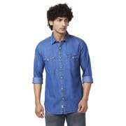 Image of Spykar Men's Regular Fit N /A Full Sleeve Indigo Casual Shirts