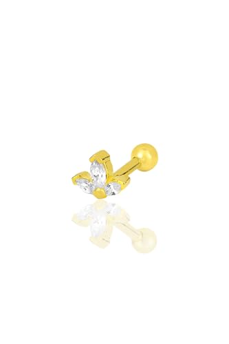 Gümüş altın yaldızlı zirkon üç taşlı Tragus helix Piercing küpe