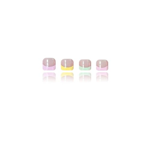 Image of Colorful Press on Toenails French Tip Fake Toenails Glossy False Toe Nails Short Square Glue on Toenails Reusable Artificial Acrylic Full Cover tick on Toes for Women Girls Manicure 24 Pcs