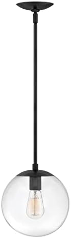 Hinkley Warby Small Globe Pendant Light, Customize Stem Length, for Even or Sloped Ceilings, Black and Clear Glass