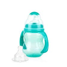 Nuby 3-Stage Wide Neck No Spill Bottle With Handles And Non-Drip Juice Spout, 3 Months, 8 Ounce, Teal #TOP1