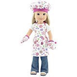 Emily Rose 14 Inch Doll Clothes | Pink Floral Doll Baking Outfit with Apron, Oven Mitts and Chef Hat | Made to Fit Most 14