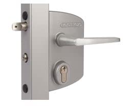 Serrure à clé pour portail industriel, poteau carré 30 à 50mm, couleur gris. - LOCINOX -