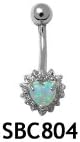 Sterling Silver Opal Heart Navel Ring