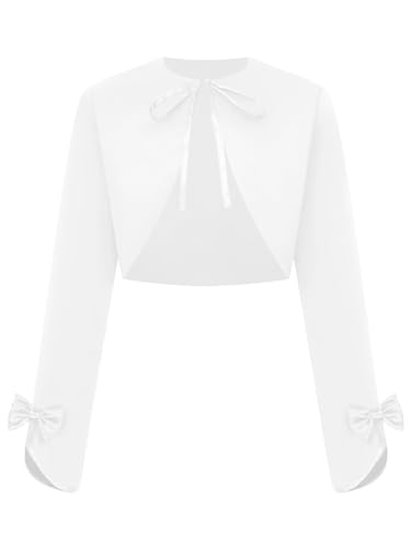 Kids Girls Long Sleeve Stain Bolero Shrugs Lace-up Cardigan Coat Wedding Bridesmaid Dress Cover Up3