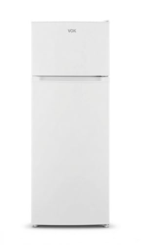 VOK Frigorífico Combi 2 Puertas EVR-206DEW 206L, Al 145cm x An 54cm, Clase E, Puertas Reversibles, Bajo Nivel Sonoro 39 dB, Estantes de Cristal, Blanco