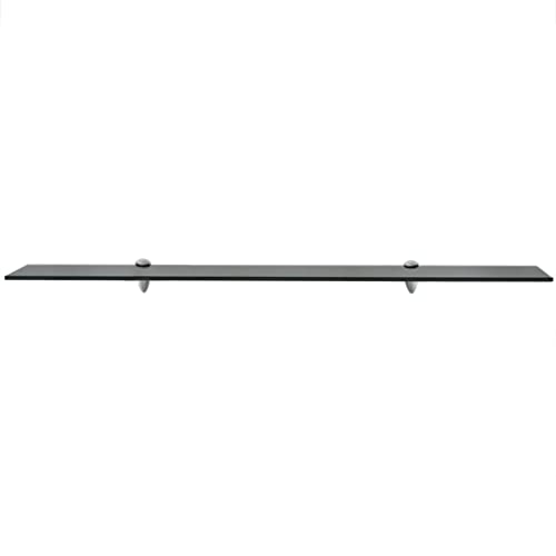 Image of Floating Wall Shelf, Black Tempered Safety Glass, 39.4 x 7.9 Inch Rectangular Display for Living Room Decor, Mounted Storage in Bedroom, Polished Finish
