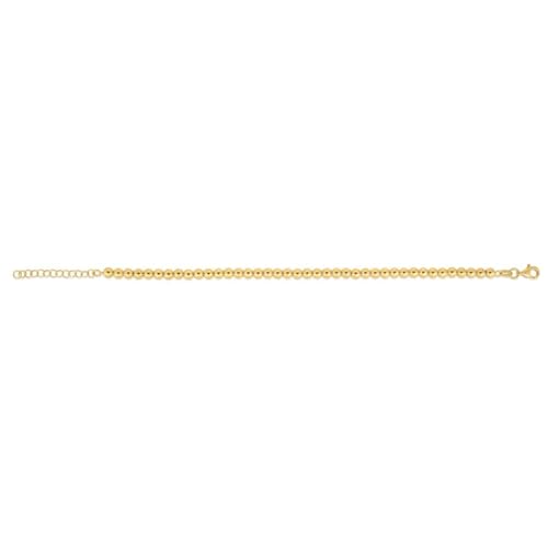 14K Yellow Gold Polished Finish 4mm Bead Chain Bracelet with Lobster Clasp - 8"3