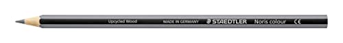 Staedtler Noris Colour 185-80 Caja 12 lápices de color gris claro hexagonales. Material WOPEX ecológico con madera certificada por PEFC. Diseño a rayas negras y del mismo color que la mina