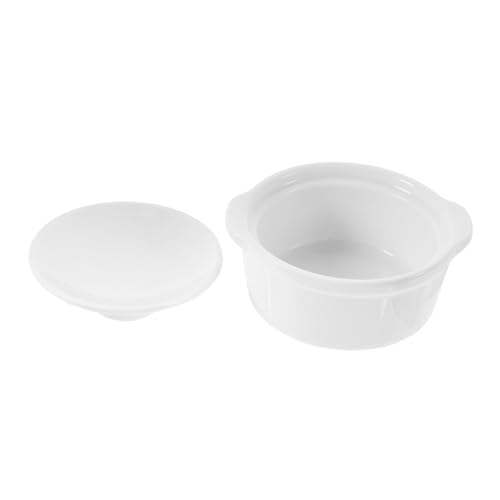 BEBEMOKO Stylish Ceramic Soup Bowl Lid Double Ear Stew Pot for Appetizer Dessert Steamed Egg Kitchen Bowl