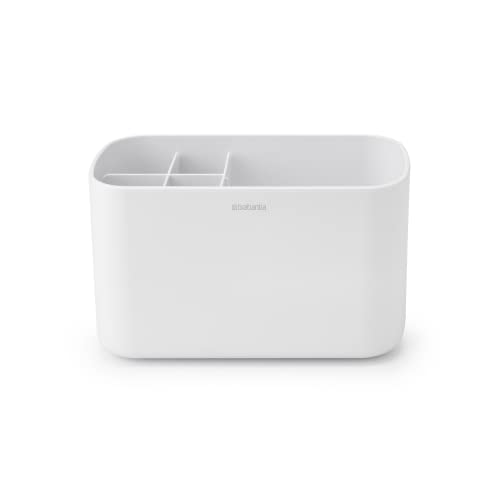 Brabantia Renew Bathroom Caddy (White) - Compartments for Toothbrushes, Toothpaste, Soap etc - Nonslip Base and Drainage Holes
