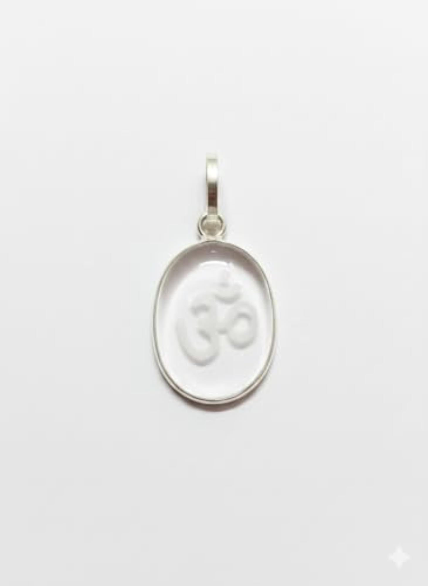 Sphatik Om Pendant, Natural Clear Quartz Crystal Locket