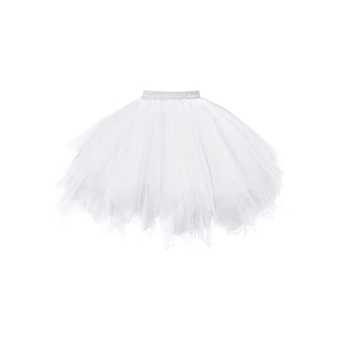 OBBUE Women's Short Vintage Petticoat Skirt Ballet Bubble Tutu Multi-Colored White X-Large Cover