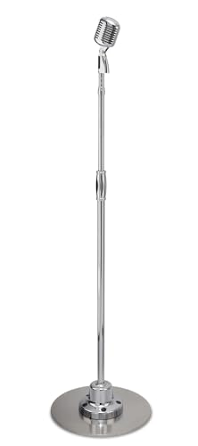 Pyle Retro Microphone, Classic Vintage Style, Unidirectional Audio, Adjustable Stand, XLR Cable, Silver Finish, Dynamic Vocal Performance Mic with 49-69” Swing Stand and Detachable Microphone