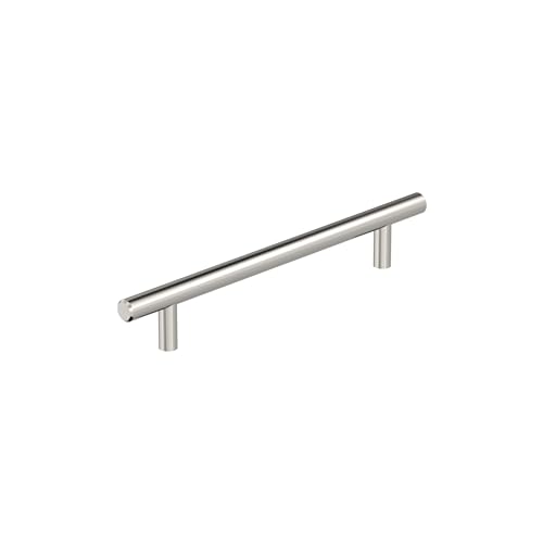 Image of Amerock 6-5 /16 inch Bar Pulls Polished Nickel Drawer Pull | 6-5 /16 inch (160mm) Center-to-Center Mounting Distance and 8-5 /8 inches Overall Length, Durable Carbon Steel Cabinet Hardware