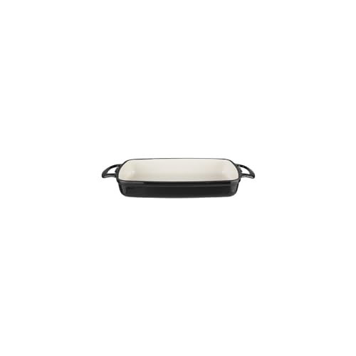 Vogue Rectangular Cast Iron Dish 1.8 Litre, Black, Size: 40(H) x 370(W) x 217(D)mm, Enamelled Base, Non-Stick When Seasoned, Induction Compatible, GH323