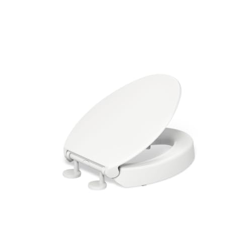 KOHLER 25875-0 Hyten 3' Height, Elevated Soft Close Elongated Toilet Seat, Contoured Seat with Grip-Tight Bumpers, Quick-Attach Hardware, No Slam Toilet Seat, White